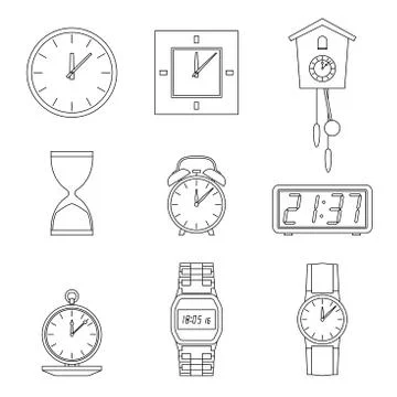 Clock line icons. Stock Illustration