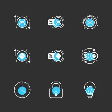 Clock , lock ,idea ,  crypto currency , money,  crypto , currency , icons , l Stock Illustration
