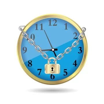 Clock locked by a chain.Isolated on white background. Stock Illustration