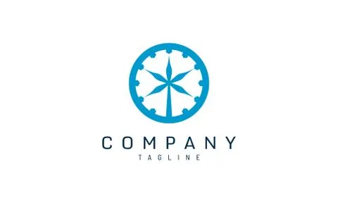 Clock logo template with five blue needles Illustrazione stock