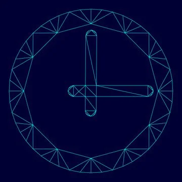 Clock low poly triangulation triangulated polygonal electric cyan blue vibran Stock Illustration