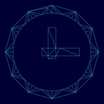 Clock low poly triangulation triangulated polygonal electric cyan blue vibr.. Stock Illustration