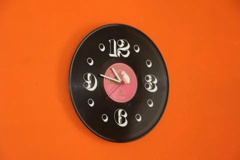Clock from the LP disc Stock Photos