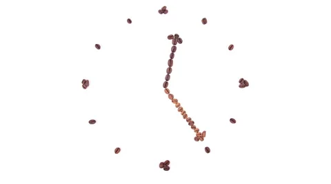 Clock made of coffee beans, breakfast time Vídeo Stock 64570794