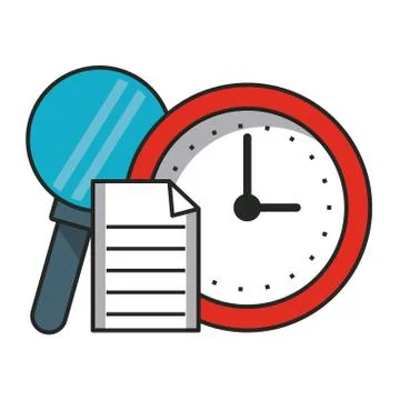Clock with magnifying glass and timer 스톡 일러스트