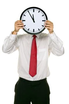 Clock manager in front of the head with stress. Stock Photos