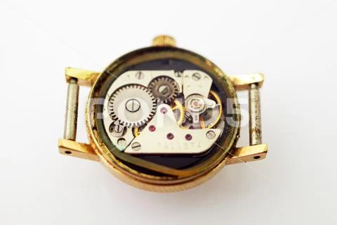Clock mechanism for women's watches macro Stock Photos