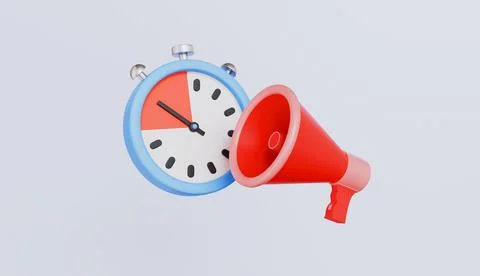 Clock megaphone speaker 3d illustration isolated on pastel background Stock Illustration