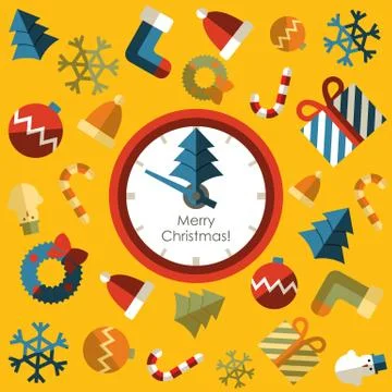 Clock. Merry christmas with background icon Stock Illustration