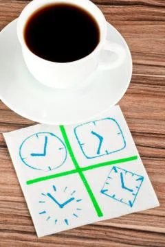 Clock on a napkin Stock-Fotos