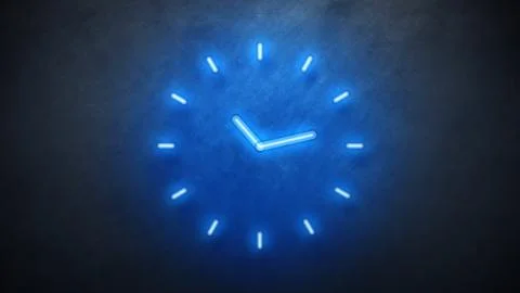 Clock neon sign. countdown timer animation seamless. Looped. Night bright neon s Illustrazione stock