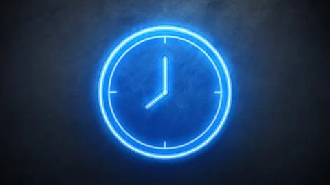 Clock neon sign. countdown timer animation seamless.  Stock Illustration