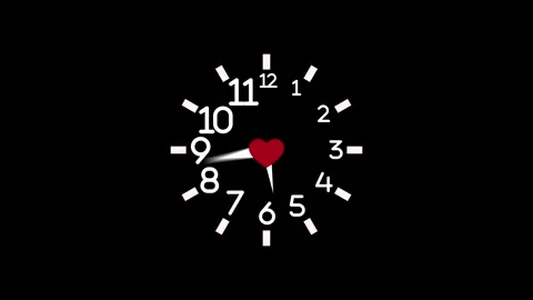 Clock numbers and hands around a heart of time and love animation Stock Footage 337180966