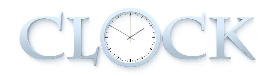 A clock in the o of the word clock Stock Illustration