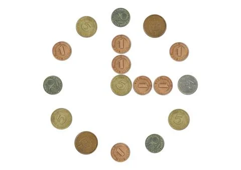 Clock with old coins Stock Photos