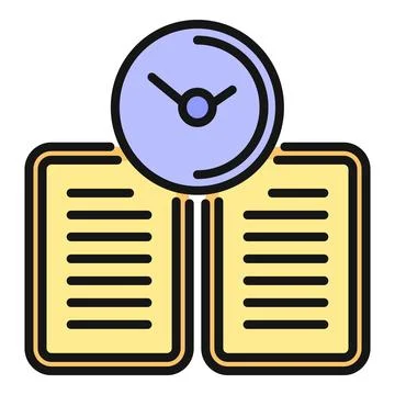 Clock on opened book representing learning time management イラスト素材