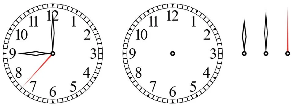 Clock or dial face with numbers on isolated white background. Stock Illustration