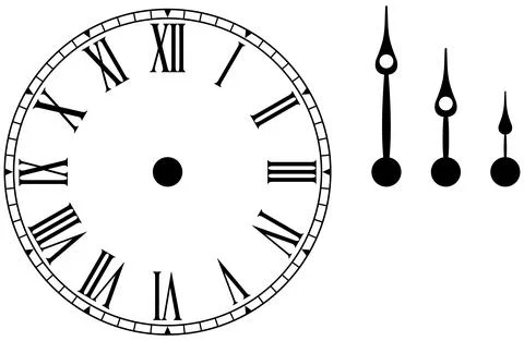 Clock or dial face with roman numbers isolated white background. Stock Illustration