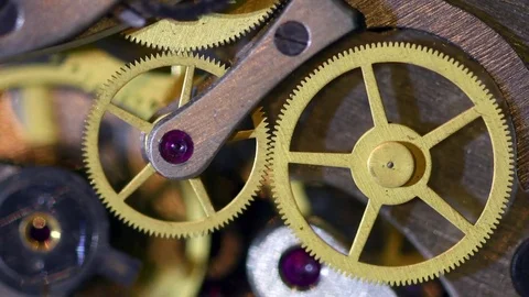 Clock or stopwatch mechanism close-up. Rotating action of watch gear cogwheels Stock Footage 84118227