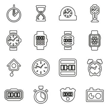 Clock or Watch Icons Set 2 Thin Line Vector Illustration Set Stock Illustration