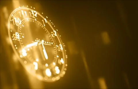 Clock on orange gradient background, space for text. Time concept 스톡 일러스트