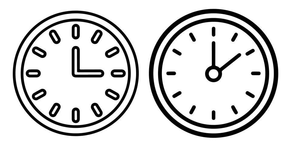 Clock outline icon set vector on white background イラスト素材