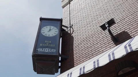 A Clock Outside A Bank In A Small Town Stock Footage 87399585
