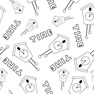 Clock pattern black and white. Seamless vector. Stock Illustration
