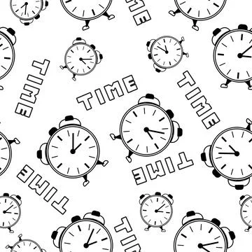 Clock pattern black and white. Seamless vector. Stock Illustration