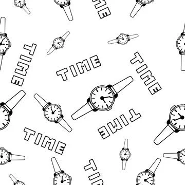 Clock pattern black and white. Seamless vector. Stock Illustration