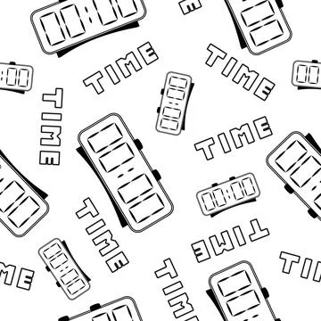 Clock pattern black and white. Seamless vector. Stock Illustration