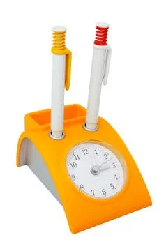 Clock with a pen rest Foto stock