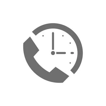 Clock with phone, support time, 24 hours service grey icon. Illustrazione stock