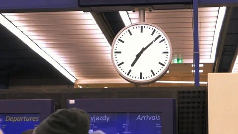 Clock on the platform at the railway station, warsaw main station Stock Footage 101737863