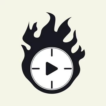 The clock with play button and fire silhouette vector, deadline, spirit conce 스톡 일러스트