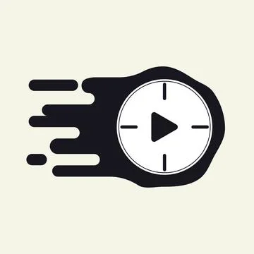 The clock with play button silhouette vector, speed moving, smart work, spi.. Stock Illustration