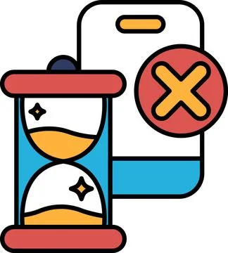 A clock with a red and yellow face and a blue background Stock Illustration