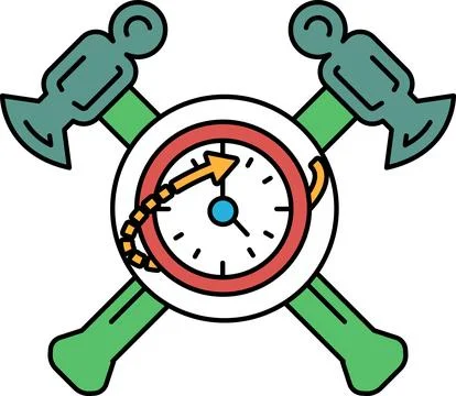 A clock with a red circle and a green arrow pointing to the right イラスト素材