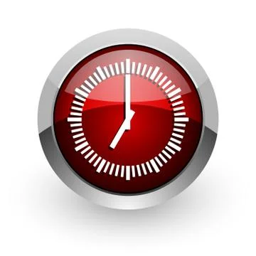 Clock red circle web glossy icon. Illustrazione stock