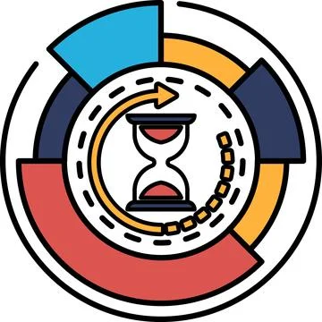 A clock with a red face and a blue background Stock Illustration