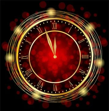Clock on a red festive background Stock Illustration
