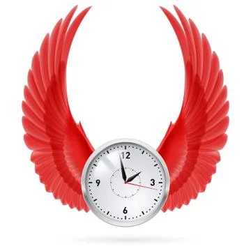 Clock. Red wings. Stock Illustration