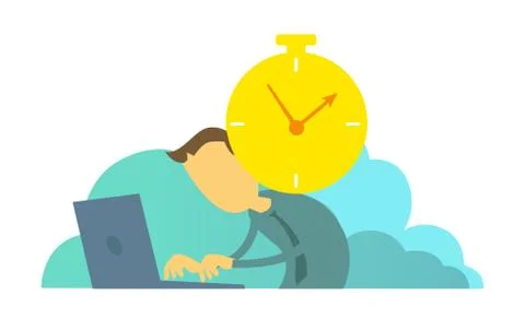 Clock reminds the worker of deadline. Time to take the project. Man does not Stock Illustration