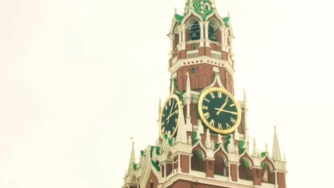 Clock of the rescue tower on the red square, 4k, 3840, 2160p Stock Footage 73737741