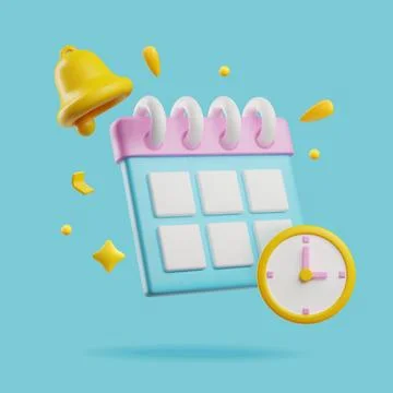 Clock, ringing bell and paper calendar 3D style, vector illustration 스톡 일러스트