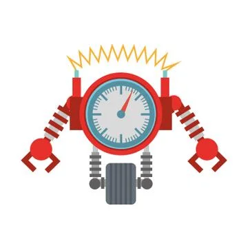 Clock robotic machine pincers arms wheel Stock Illustration