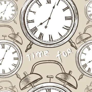Clock seamless pattern. Vintage watch dial engraved background Stock Illustration