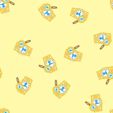 Clock search magnifying glass vector seamless pattern Stock Illustration