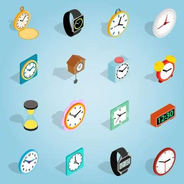 Clock set icons, isometric 3d style Stockillustratie