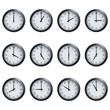 Clock set with Roman numerals, timed at each hour Stock-Illustration